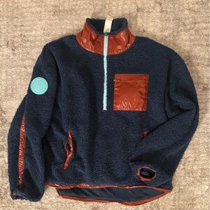 Fabletics Navy and Rust Teddy Jacket